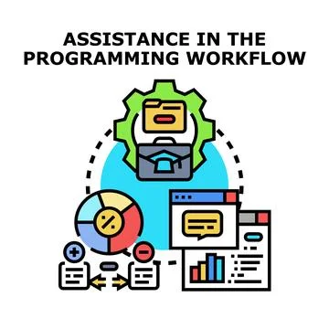 Programming workflow assistance concept with development process Stock Illustration