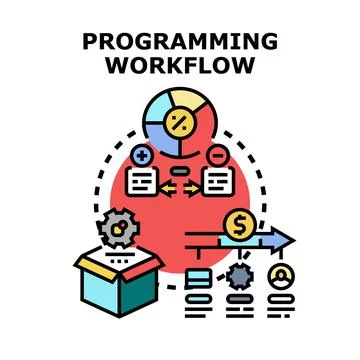 Programming workflow representing development, coding, and optimization proce Stock Illustration