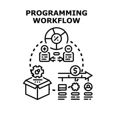 Programming workflow representing development, coding, and optimization proce Stock Illustration