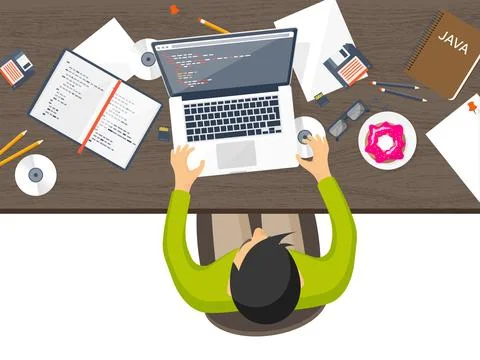 Programming,coding. Flat computing background. Code, hardware,software. Web Stock Illustration