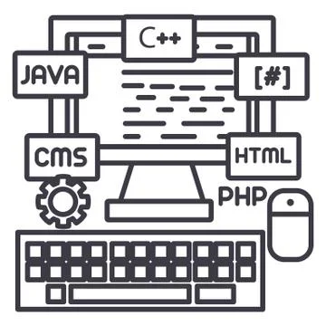 Programming,coding,wed developer vector line icon, sign, illustration on Stock Illustration