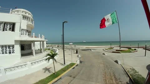 Progreso, Mexico Shoreline Wide Establishing Shot 库存影片 11475626