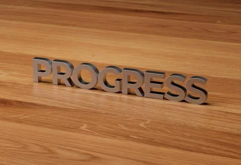 PROGRESS 3D rendered in metal on wood desk background Stock Illustration