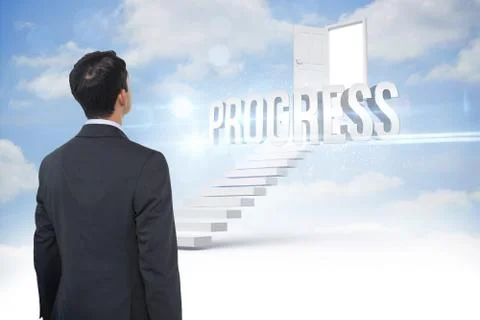 Progress against steps leading to open door in the sky Stock Illustration