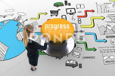 Progress against yellow push button Stock Photos