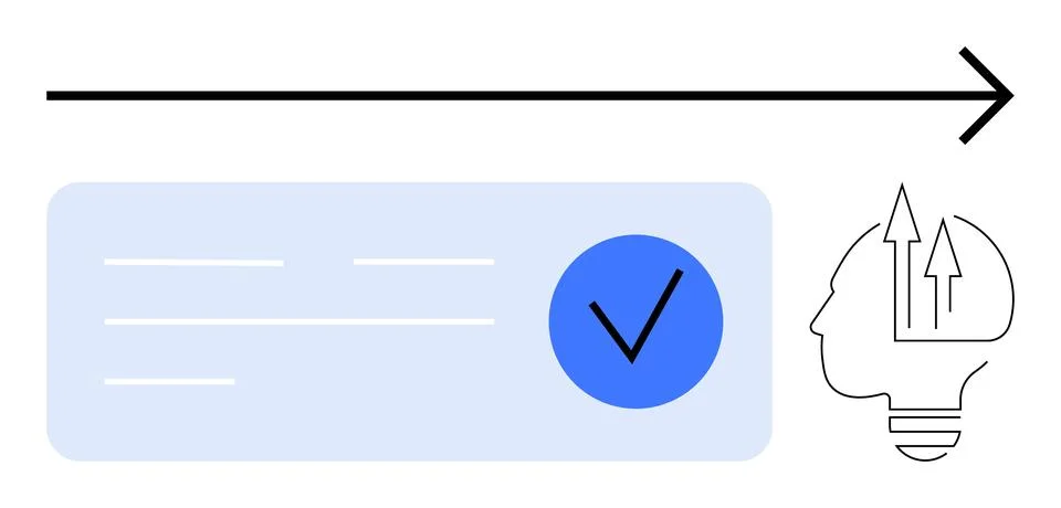 Progress and Achievement Concept with Check Mark, Arrow, and Growth in Knowledge Stock Illustration