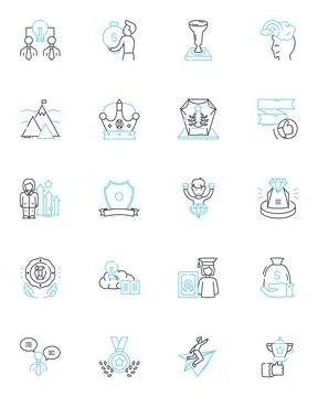 Progress and recognition linear icons set. Growth, Accomplishment, Advancement Ilustración de archivo