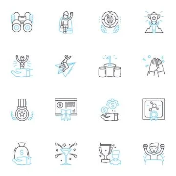 Progress and recognition linear icons set. Growth, Accomplishment, Advancement Ilustración de archivo