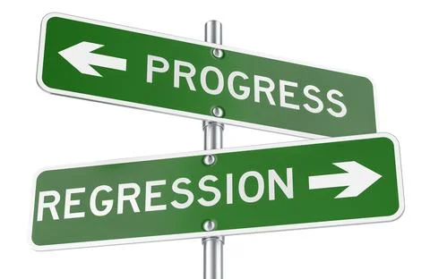 Progress and Regression green direction arrows, street signs. 3D rendering Stock Illustration