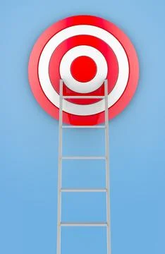 Progress and success, concept. Target and stairs. 3D rendering Illustrazione stock