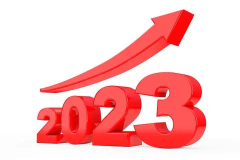 Progress Arrow in New 2023 Year Sign. 3d Rendering Stock Illustration