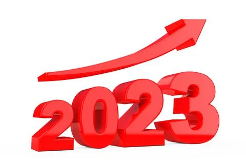 Progress Arrow in New 2023 Year Sign. 3d Rendering Stock Illustration