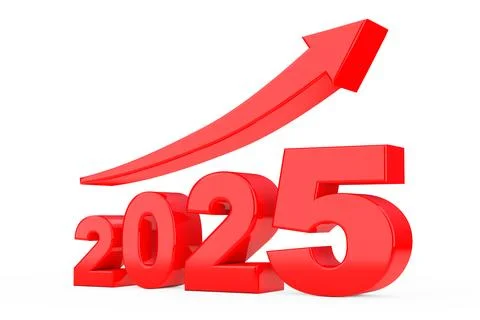 Progress Arrow in New 2025 Year Sign. 3d Rendering Stock Illustration