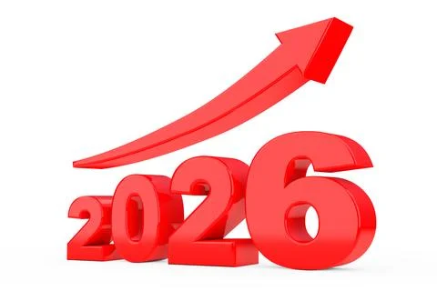 Progress Arrow in New 2026 Year Sign. 3d Rendering Stock Illustration