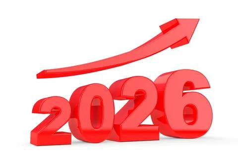 Progress Arrow in New 2026 Year Sign. 3d Rendering Stock Illustration