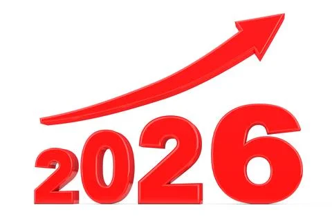 Progress Arrow in New 2026 Year Sign. 3d Rendering Stock Illustration