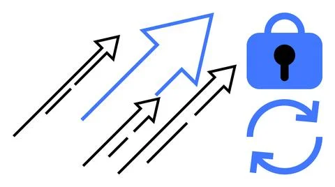 Progress Arrows with Security and Refresh Symbols for Growth and Safety Conce Ilustración de archivo