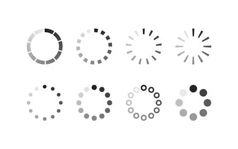 Progress bar and loading icon set with circular, arrow, and dots. Circle load Stock Illustration