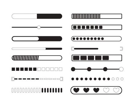 Progress bar and loading modern black and white UI element set Stock Illustration