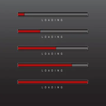 Progress bar and loading red color on black background vector. Stock Illustration