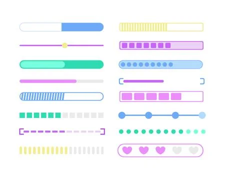 Progress bar and loading UI overlay element set Illustrazione stock