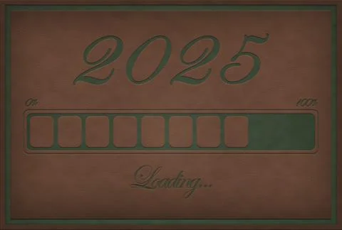 Progress bar on a brown leather and green suede background for 2025 Stock Illustration