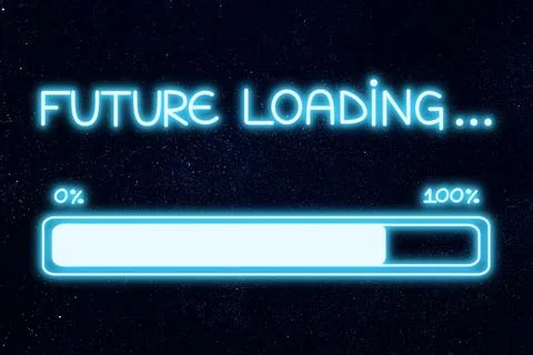 Progress bar with future loading text, neon illustration Stock Illustration