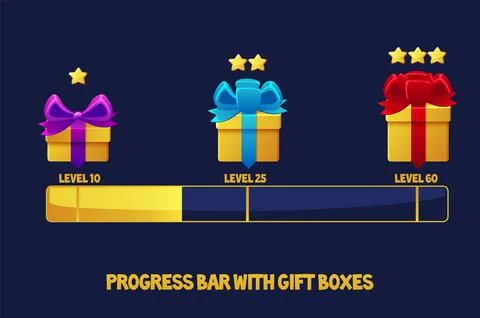Progress bar with Gift boxes for Game UI Stock Illustration