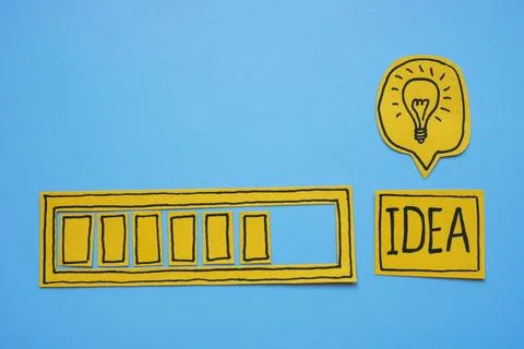 Progress bar of idea and bulb. Creativity development and innovation process. Stock Photos