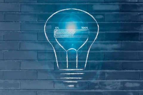 Progress bar inside a lightbulb: concept of idea loading, brainstorming and d Stock Illustration