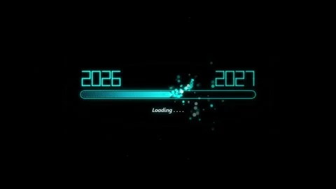 Progress bar loading 2027 year concept animation on futuristic digital back.. 動画素材 344021888