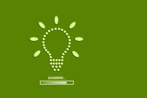 Progress bar Loading with light bulb from dewdrops on green background. Innov Stock Photos