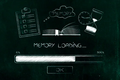 Progress bar loading with memory icon made by book with to do list and hourgl Stock Illustration