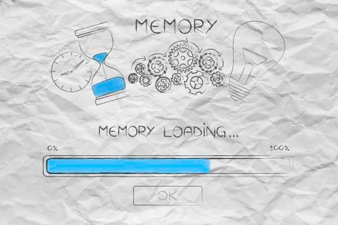 Progress bar loading with memory icon made by light bulb gearwheels and hourg Stock Illustration