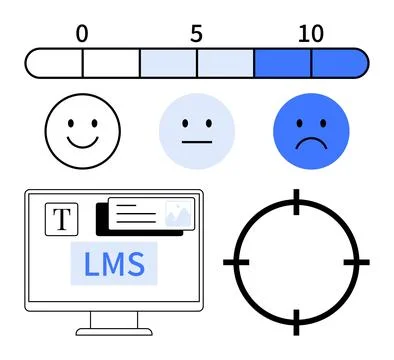Progress bar with numbers 0-10, happy face icons showing different sentiments Stock Illustration