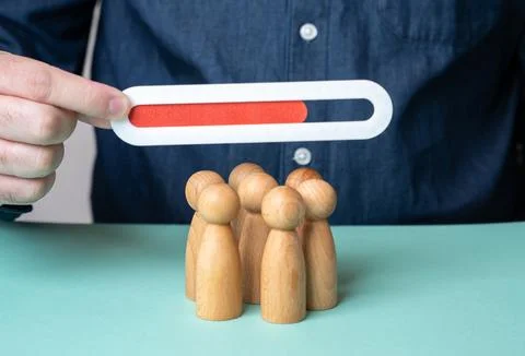 Progress bar over a crowd of people. Team efficiency indicator. Team member.. Stock Illustration