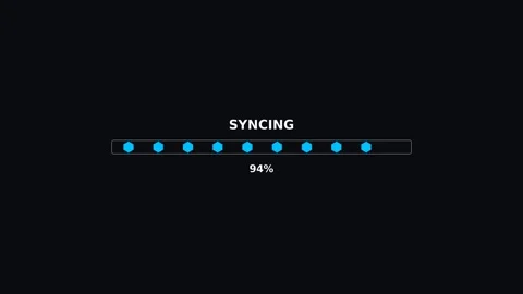 Progress bar reaching full animation in a video syncing process on a dark s.. Stock Footage 325298005