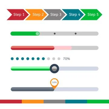 Progress bar set. Loading status bar web indicator. Process download step by Stock Illustration