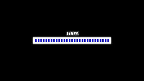 Progress bar showing 100 percent completion on black background, full blue .. 스톡 일러스트