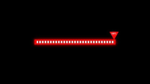 Progress bar showing 100 percent completion on black background, full red g.. 스톡 일러스트