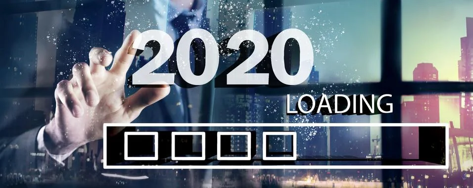 Progress bar showing loading of 2020 3D illustration Stock Photos
