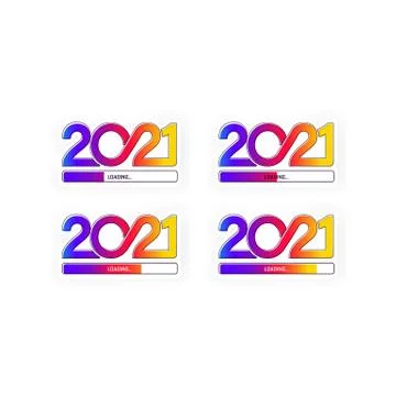 Progress bar showing loading of 2021 set icon. Vector on isolated white backg 스톡 일러스트