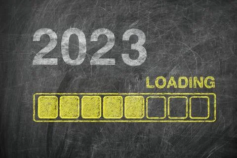 Progress Bar Showing Loading of 2023 New Year on Chalkboard Stock-Illustration