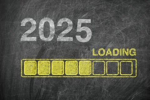 Progress Bar Showing Loading of 2025 New Year on Chalkboard Stock Illustration