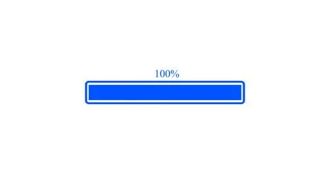 Progress bar showing one hundred percent completion in blue on white backgr.. Stock Illustration