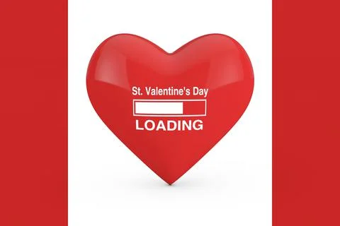 Progress Bar Showing St. Valentine's Day Loading with Red Heart. 3d Rendering Stock Illustration