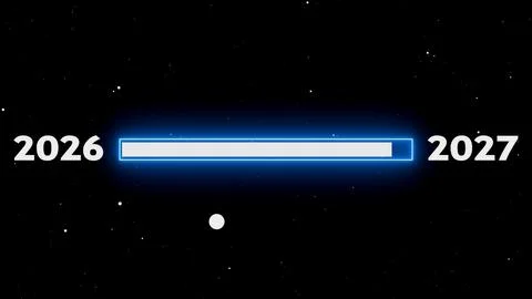 Progress bar shows transition from 2026 to 2027 Ilustración de archivo