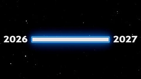 Progress bar shows transition from 2026 to 2027 Illustrazione stock
