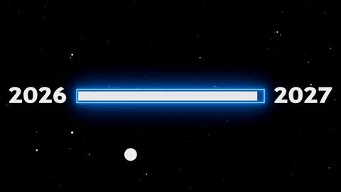 Progress bar shows transition from 2026 to 2027 Ilustración de archivo