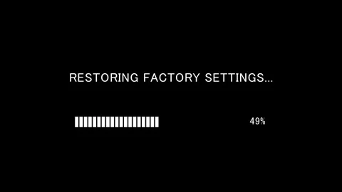 Progress bar with text restoring factory settings on black background Stock Footage 337937666
